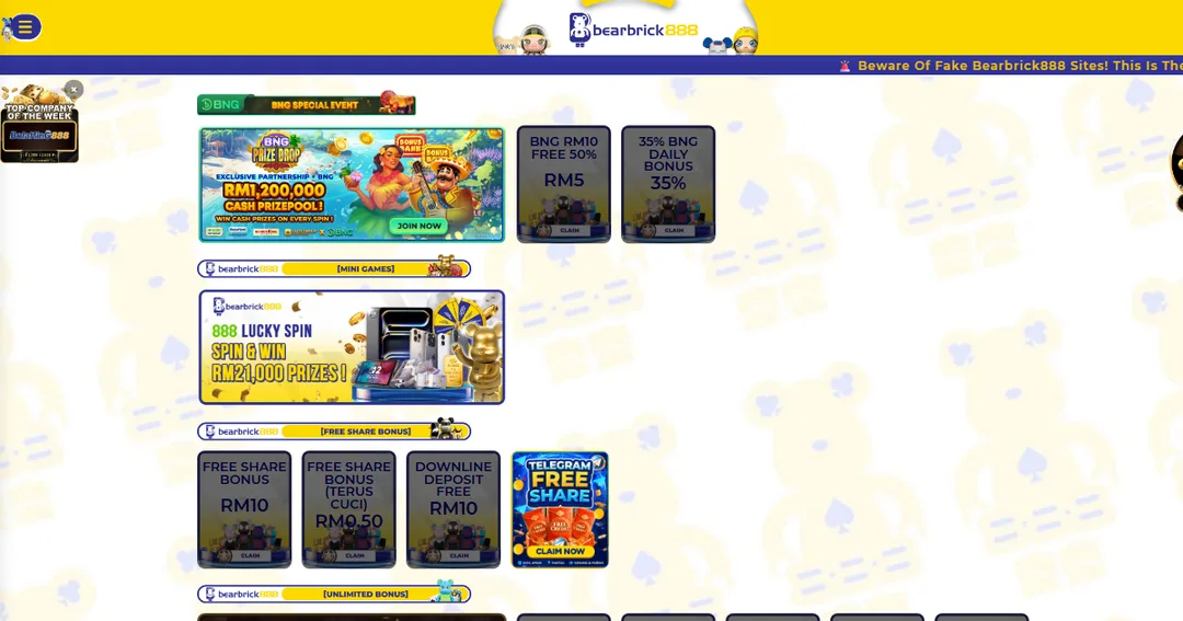 BEARBRICK888 promotions page for Malaysian players.