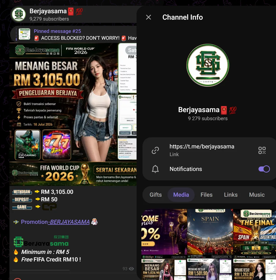 Berjayasama official Telegram channel for free credit codes and support.