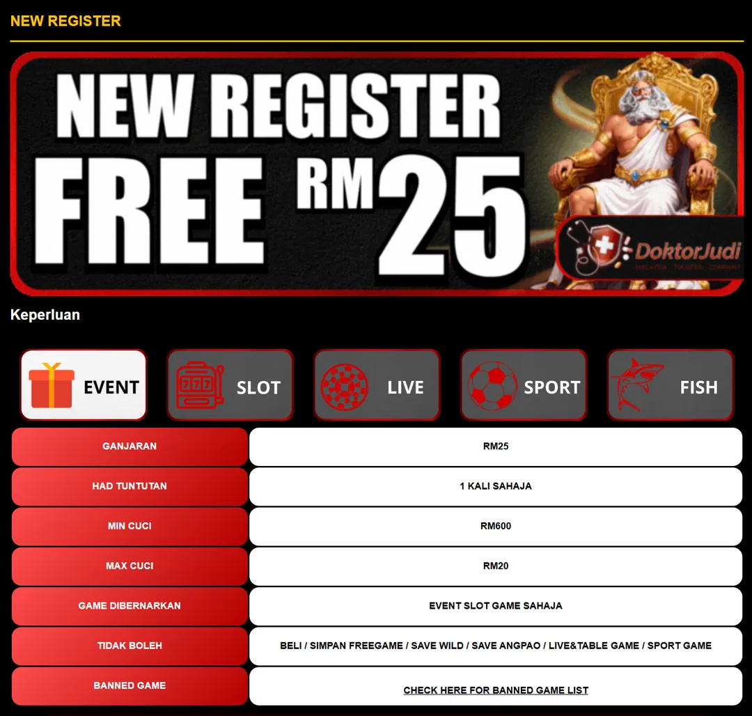 DoktorJudi free credit no deposit terms screen.