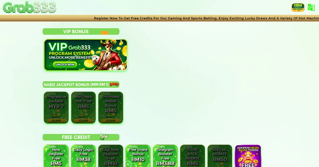 GRAB333 promotions page for Malaysian players