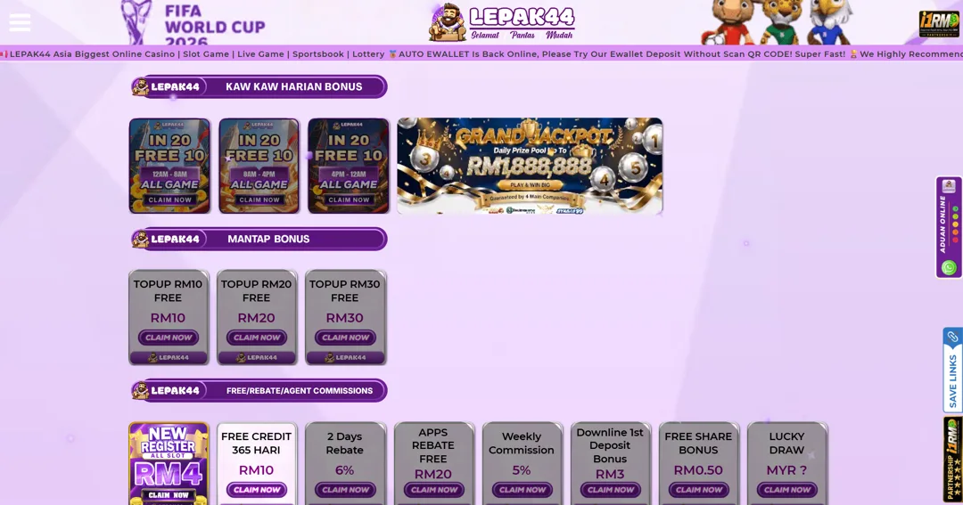 LEPAK44 promotions page for Malaysian players