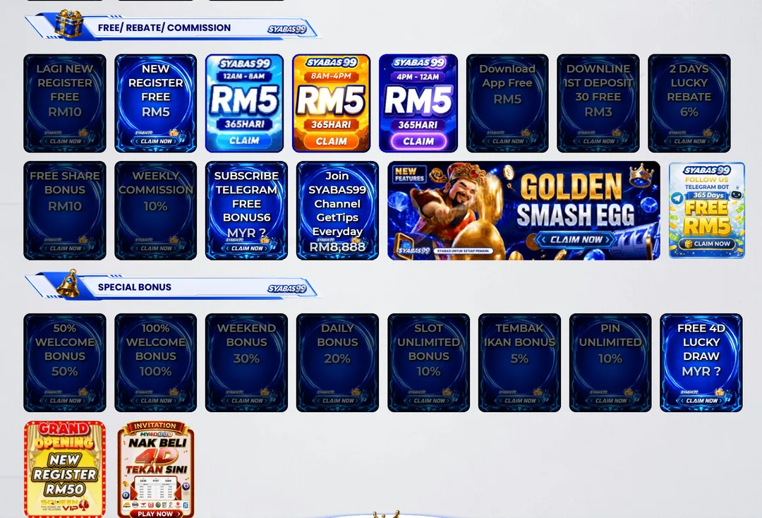 Syabas99 promotion page showing free credit and reload bonuses.