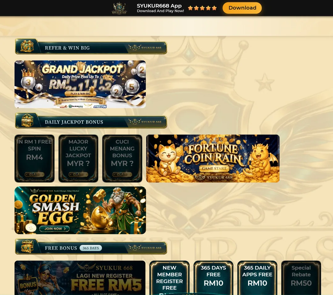 Syukur668 promotion page showing free credit and reload bonuses.