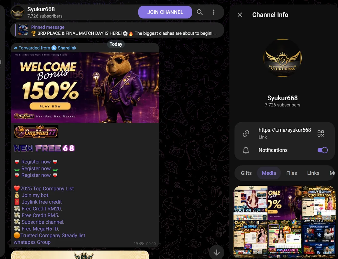 Syukur668 official Telegram channel for free credit codes and support.