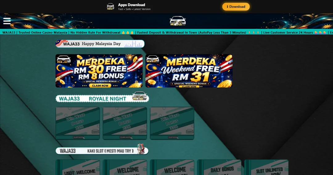 Waja33 promotions page for Malaysian players.